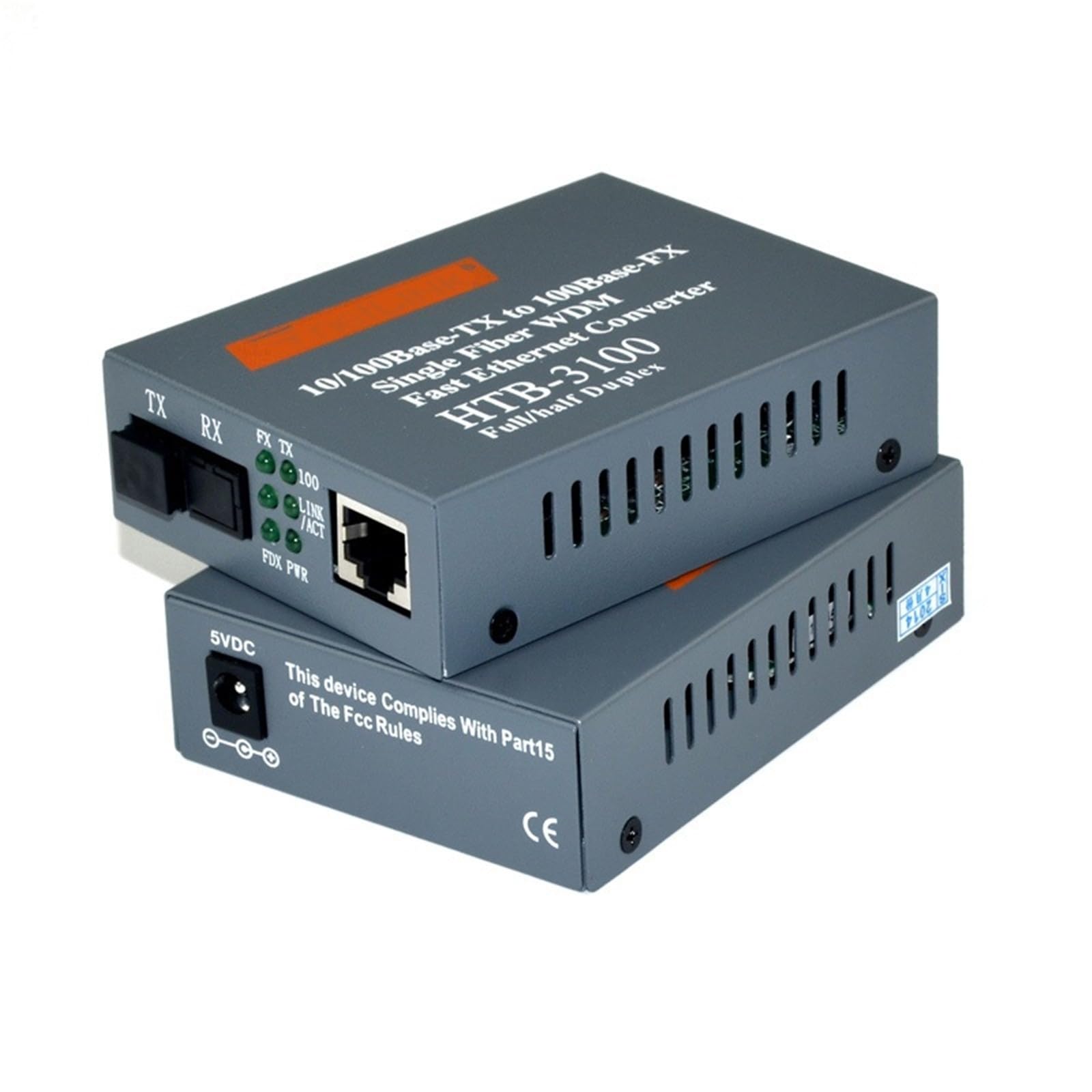 Convertisseur de média Convertisseur de média HTB-3100 Fiber optique monomode, Port SC, 20KM, alimentation externe 10/100M(4 pair)