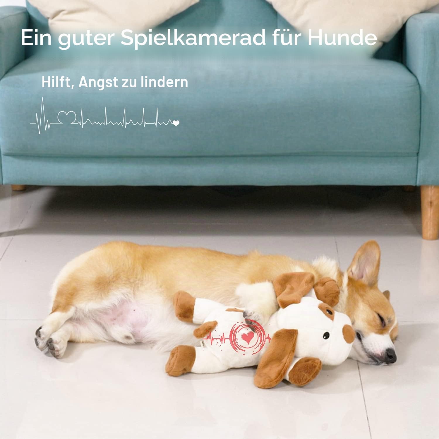 WEOK Heartbeat Welpe Plüsch Hundespielzeug, Welpe Herzschlag Stofftier für Hunde Angst Linderung Verhalten Hilfe Spielzeug (White + small)