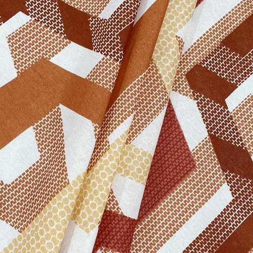 Image of Swayam Roto Cotton King Bedsheet with 2 Pillow Covers | Size 108 x 108 inch | 144 TC | Geometric Design | Soft Breathable Bed Sheet | Comfortable & Durable for Bedroom - Beige