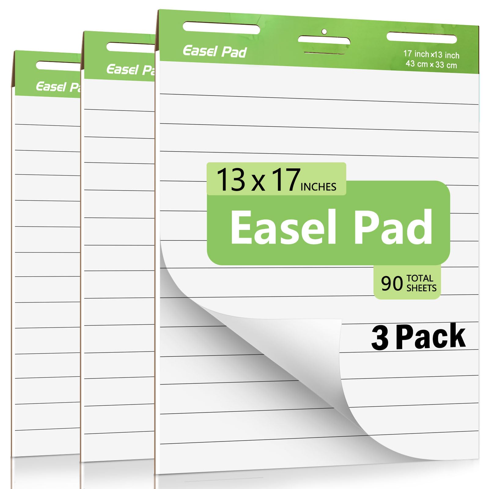 LOVE·FEEL Sticky Mini Easel Pad, 13in * 17in Anchor Chart Paper, Sticky Chart Paper for Teachers and Office, 30 Sheets/Pad, 3 Pads(Line)