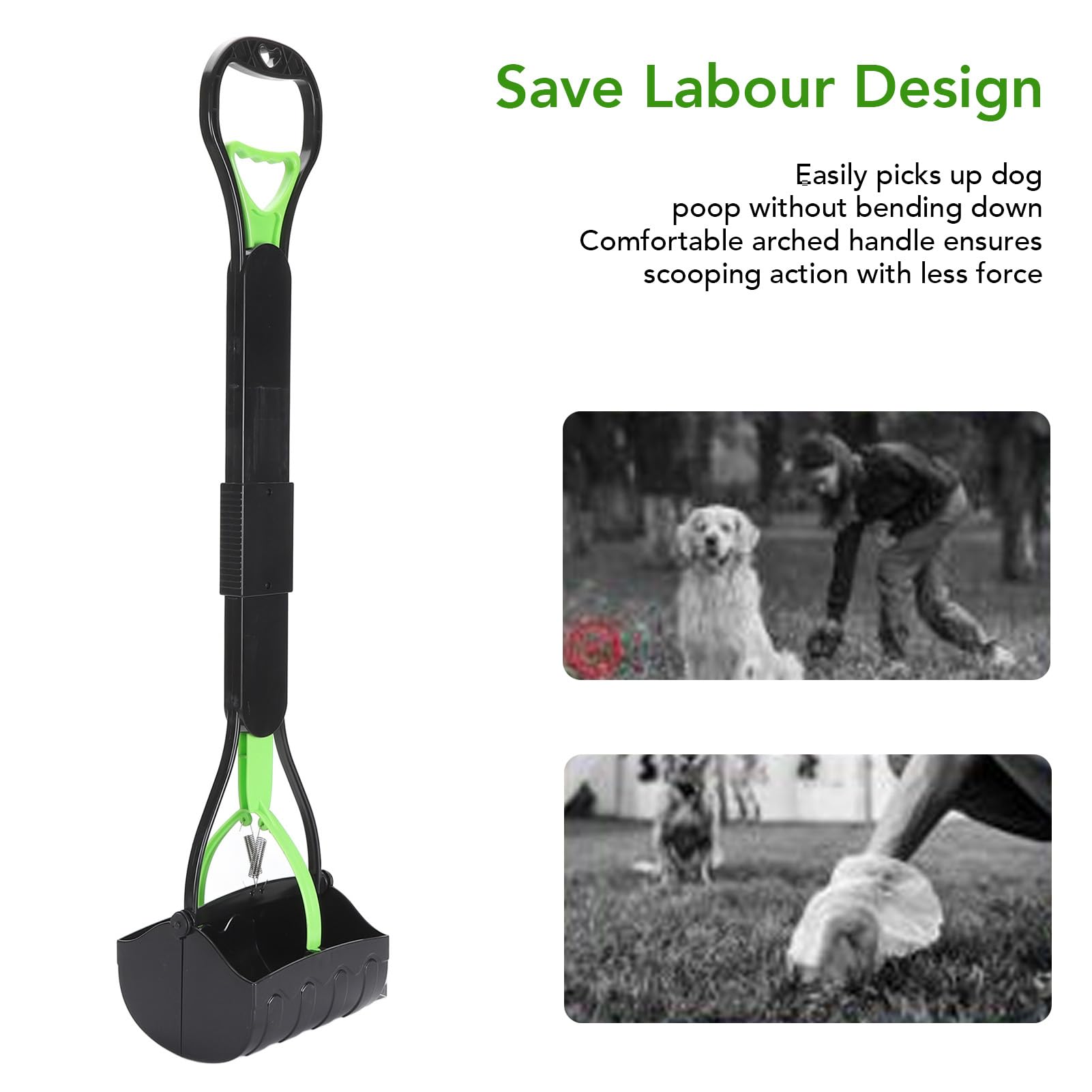 Ramasse-crottes Pliable pour Chien, Pelle à crottes à Long Manche, Pelle Polyvalente de Grande capacité pour Animaux de Compagnie, Facile à ramasser pour l'herbe et Le Gravier
