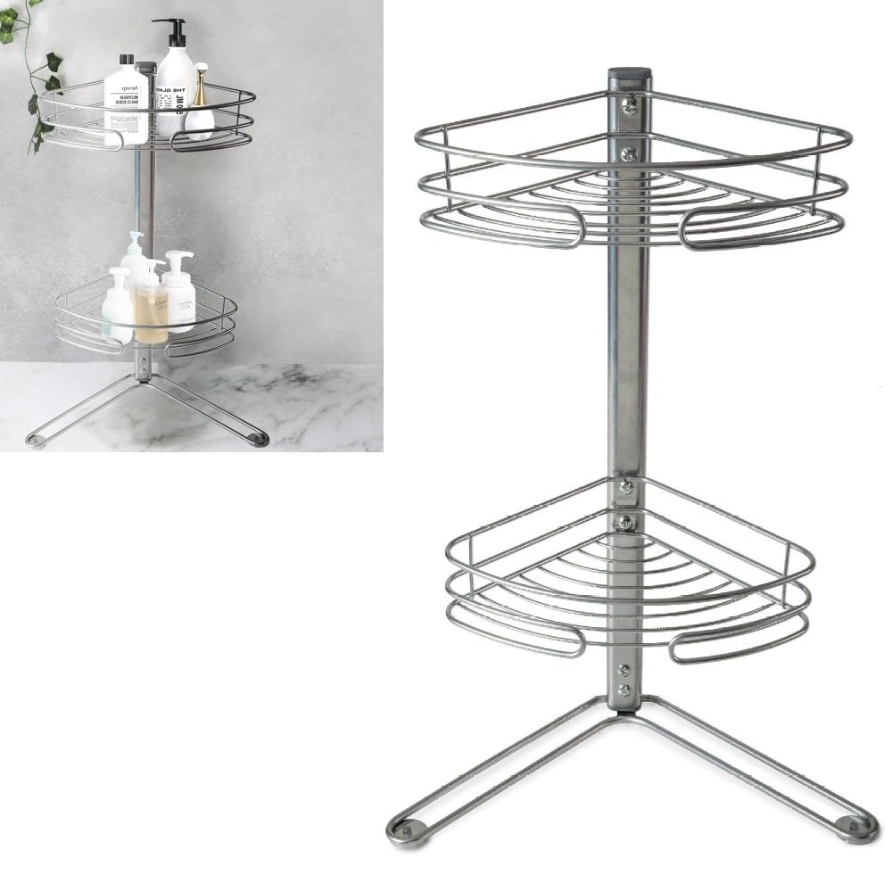 Lizaa 2-Tier Non-Rust Corner Shower Bath Caddy Organizer - Free Standing Shelf Storage Rack