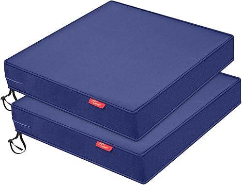 Pcinfuns Juego de 2 cojines para silla de patio, 24 x 24 pulgadas, para muebles de patio, jardín, sofá, silla, con correas ajustables, color azul