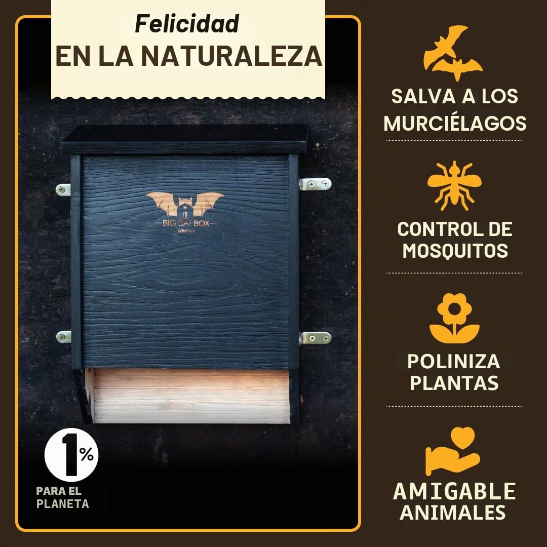Wildyard Bat House For Outdoors -Casa Completa de Murciélagos para Exteriores - Limpia tu Patio de Mosquitos - Caja de Murciélagos sin Pintura en su Interior - Casa para Murciélagos