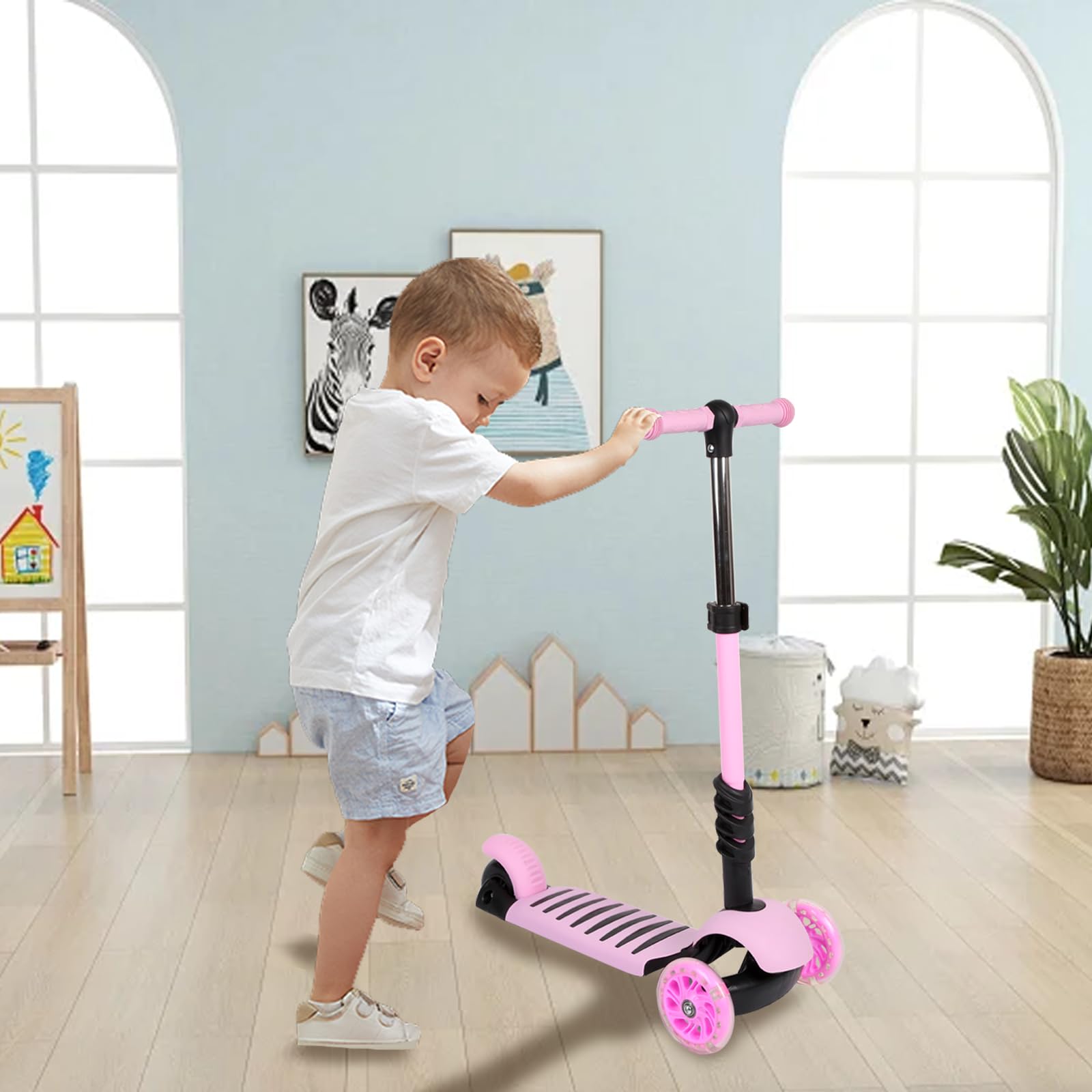 OHMG Patinete Triciclo para niños de 3 años, Scooter Equilibrio, Patinete antideslizante, Patinete Ajustable para Niña/Niño, Carga 30 kg, LED Ruedas, Regulable en Altura