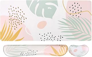 iCasso Mouse mat Set, desk mat 900 x 400mm,Stitched Edges Gaming Mouse Pad & mouse mat wrist support&Keyboard Wrist Rest,Waterproof Surface Desk Pad with Non-slip Rubber Base (Morandi)