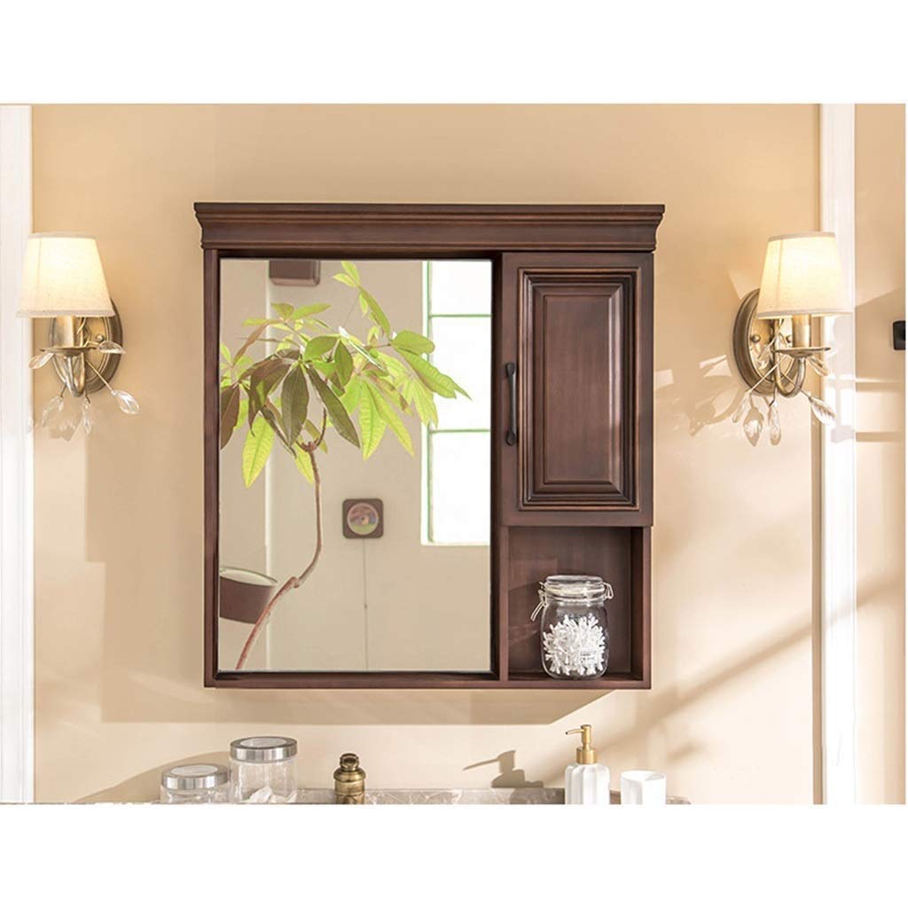 خزانة حمام ثنائية الباب خزانة دواء المنزل خزانة حمام معلقة مع مرآة اللون خشب الحجم 73 68 13 سم Amazon Ae