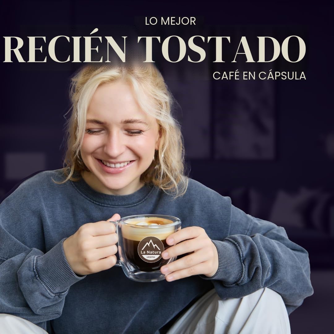 La Natura Lifestyle Caja de Sabores, 80 cápsulas de café y té compatibles con Nespresso, arándano, caramelo miel, café irlandés, malvavisco, avellana, vainilla, coco, té matcha