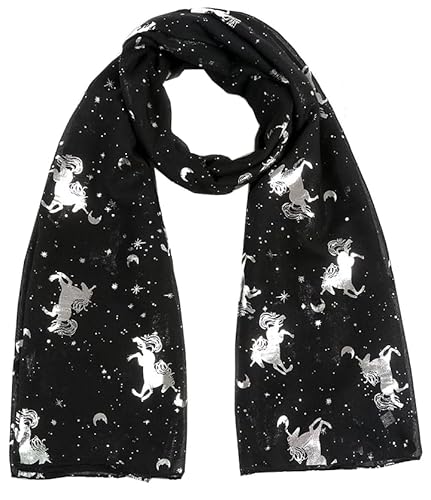 World Of Shawls Women's Black Glitter Unicorn Scarf Wraps Shawl Soft Scarves (Black)