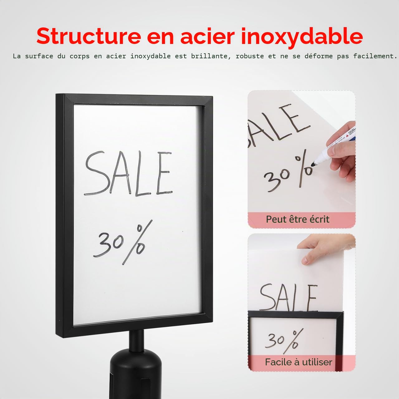 Operitacx Porte-Affiche Vertical Rétractable Acier Inoxydable Avec Ceinture Support Panneau A4 Pour File D'Attente Aéroport Bureau Événements