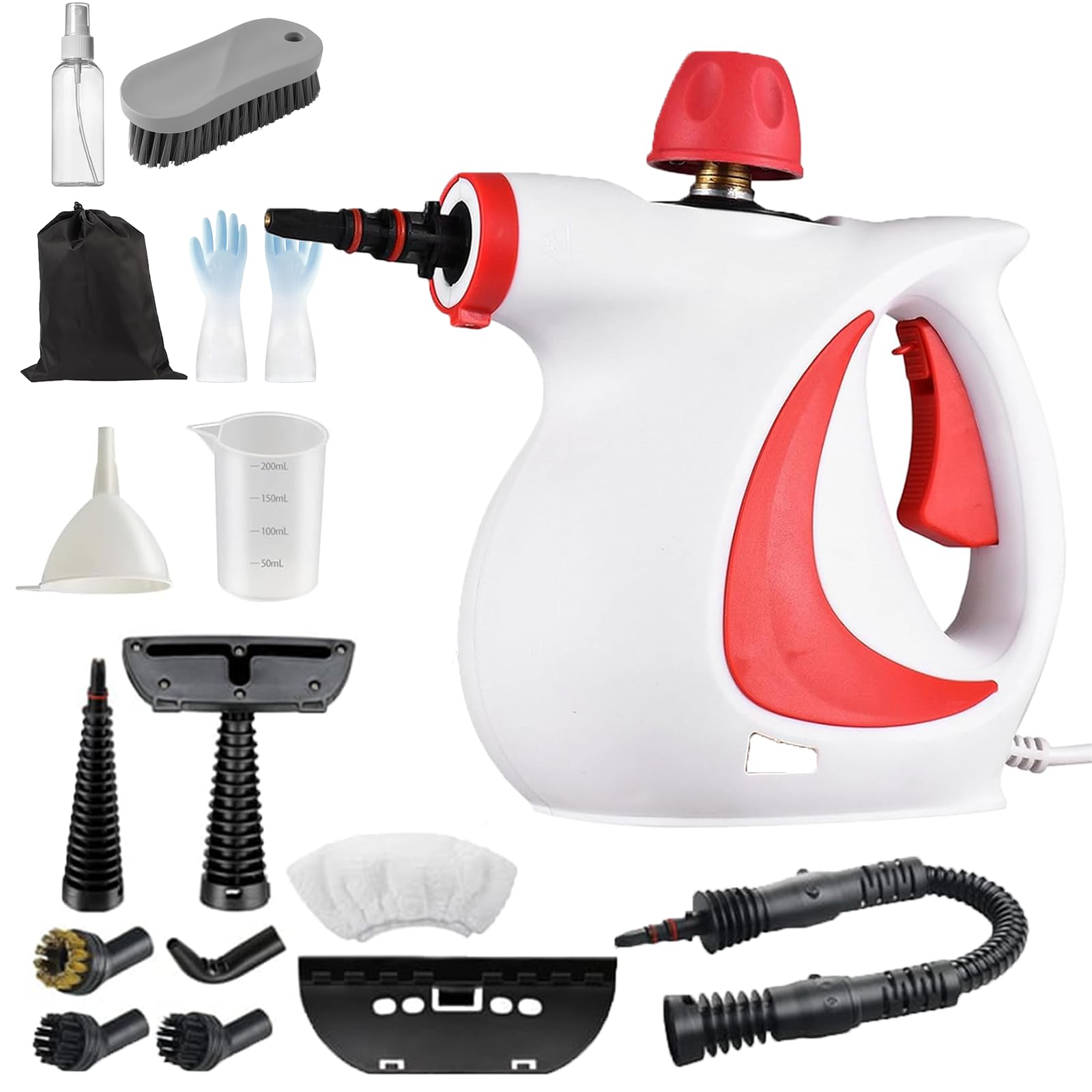 Steameo Nettoyeur, Nettoyeur Vapeur steameo, 2,6 à 3,2 bars avec 13 Accessoires, Steam Cleaner Avec Buse Vapeur Orientable à 360°& 5m De Câble Pour La Maison (Rouge)