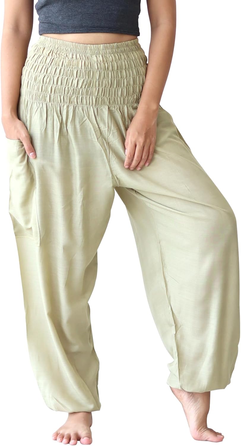 Full Funk Rayon Smock Waist Harem Baggy Pants Pocket Straight Yoga Clothes Women Mixed Bright Patterns
