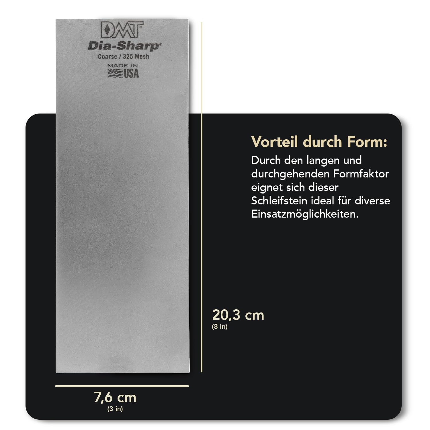 DMT Dia-Sharp® Diamant Schleifstein 8" Grob | Messerschärfer in Profiqualität | 20cm Wetzstein für Messer und Werkzeuge | Made in USA | D8C