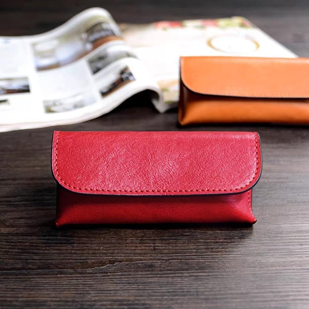 Ręcznie robione skórzane etui na okulary, przenośne etui na okulary, okulary krótkowzroczne dla mężczyzn i kobiet oraz pudełko ochronne na okulary do czytania(Red)