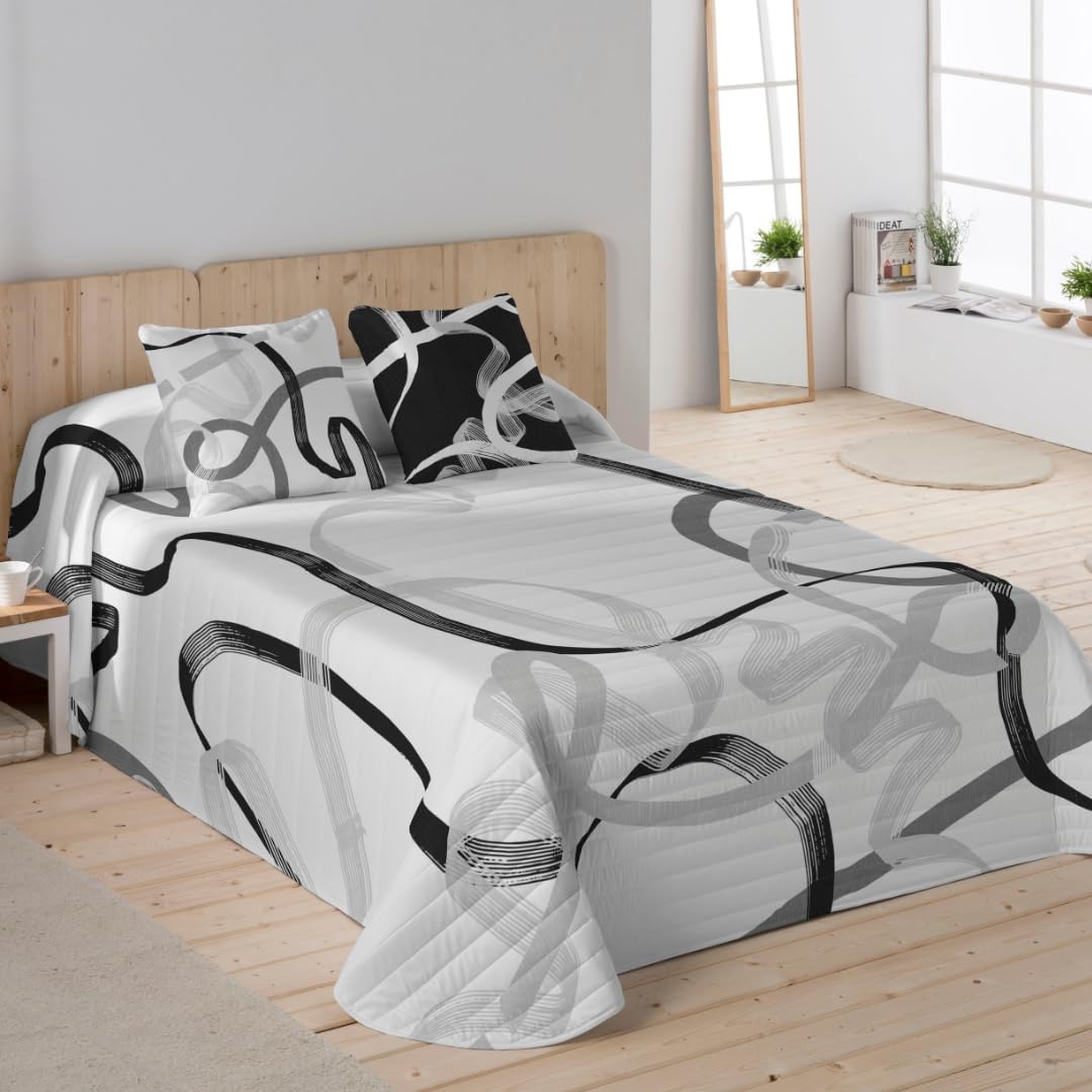 NATURALS - Colcha Bouti Estampada | Cama 150 (250x260 cm) | Microfibra Extrasuave | 2 Fundas de Cojín 50x50 cm | Cubrecama Acolchado a Líneas | Ideal Primavera y Verano | Ribbon
