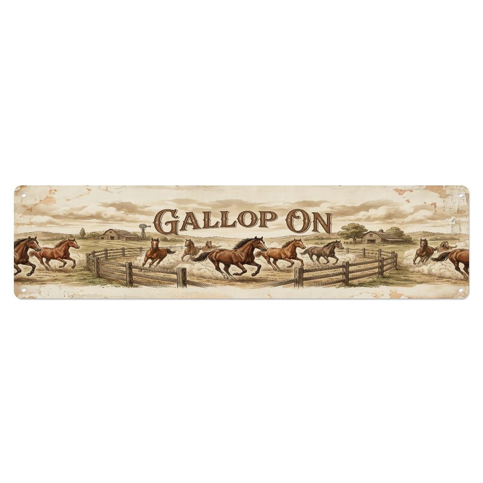 Xanthor Style Metal Tin Sign Vintage Pen Gallop Horse Farmhouse Funny Horse Backyard Farm