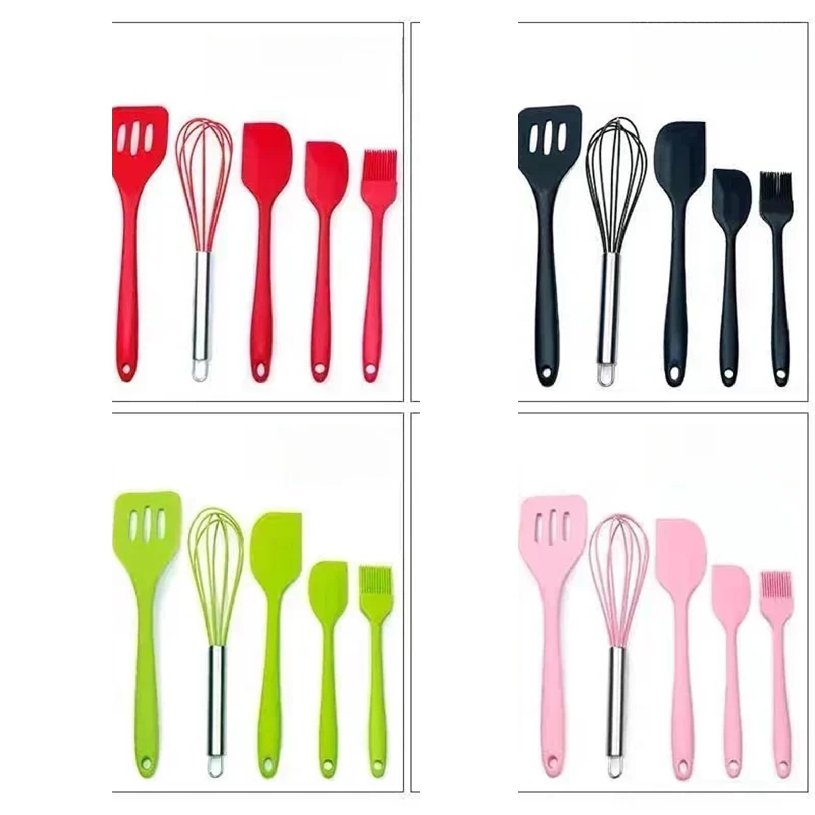 Silikon Küchenhelfer Set Beständiges Silikon-Backen-Set, 5-teilig, Schaber, Ölbürste, Schneebesen, Kochen(Green)