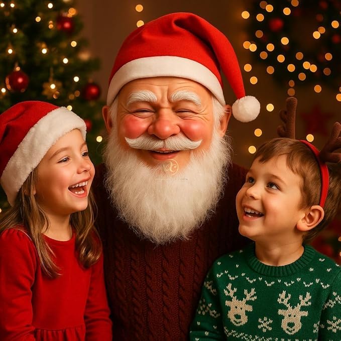 Arrakasta Crafts Merry Christmas Santa Claus Face Mask For Men Adults Kids With Cap, Beard, Blush Cheeks | Soft Rubberised Xmas Santa Mask Hut For Decor, Fancy Dress (1, Adult Free Size) 2