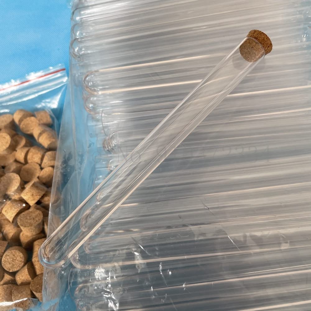 Tubos de Dnsayo 20ml Plástico 100pcs 15x150mm Suplementos de laboratorio escolar, plástico transparente Tubos de ensayo Viales con tapones de corchos, tubos de té con aroma vacíos, regalo de ducha nup