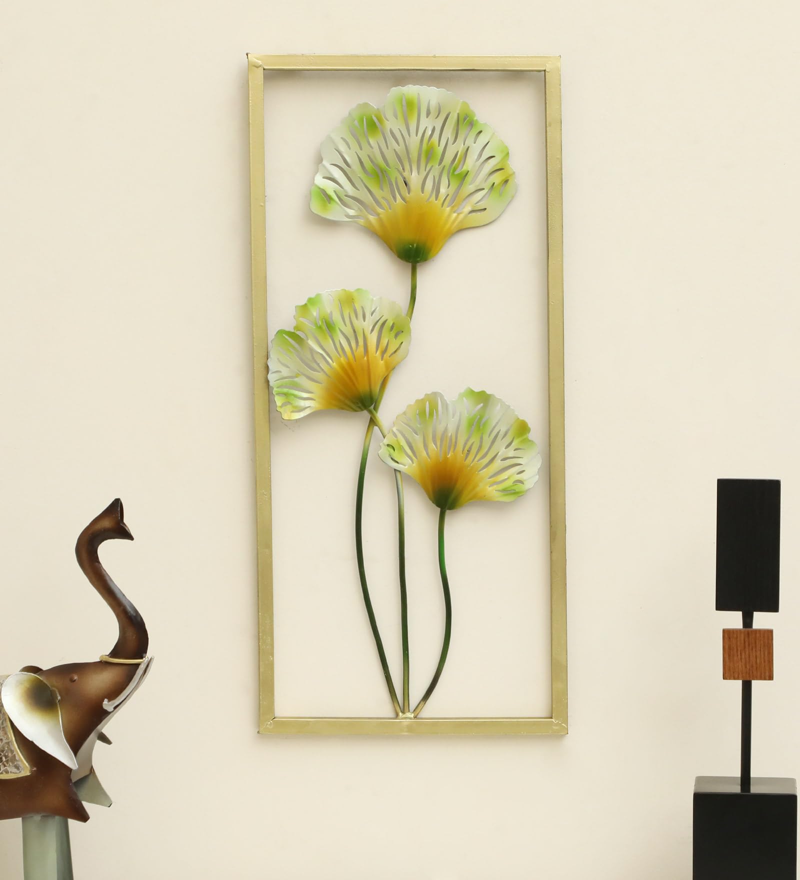 vedas Multicolour Metal Rectangular Leaf Wall Frame, Wall Art Sculpture for Living Room Bedroom, Hotel Office Home Decor (Size: 10 X 22 INCH) (Aksa Ginko) (B0CT358VBG) Amazon Price History, Amazon Price Tracker