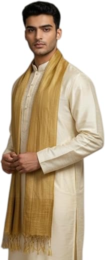 KRYPMAX Men's Silk Bandhani Ethnic Dupatta/Stole for Kurta(Biege Gold, 2.25 Mtr Length)