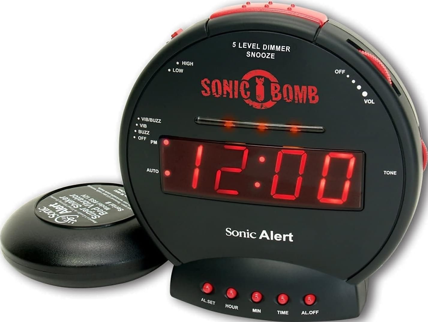 Sonic Bomb Dual Extra Loud Alarm Clock with Bed Shaker Black | Sonic Alert Vibrating Alarm Clock Heavy Sleepers Battery Backup | Wake with a Shake product thumbnail 2