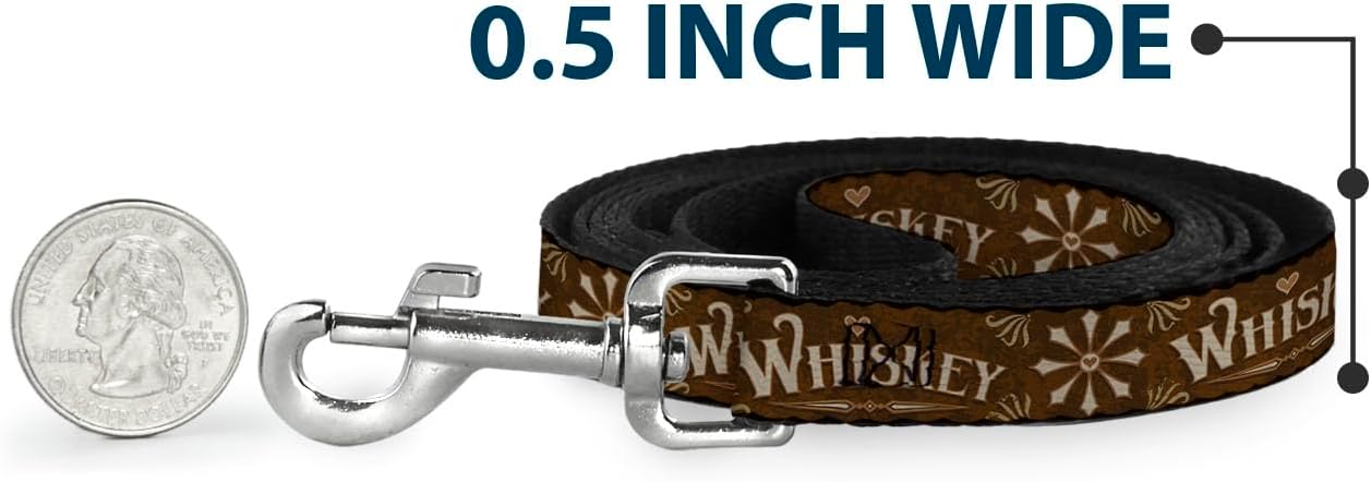 Buckle-Down Pet Leash, Dog Leash, Western Whiskey Heart Repeat Browns Tan, 6 Feet Long 1.0 Inch Wide