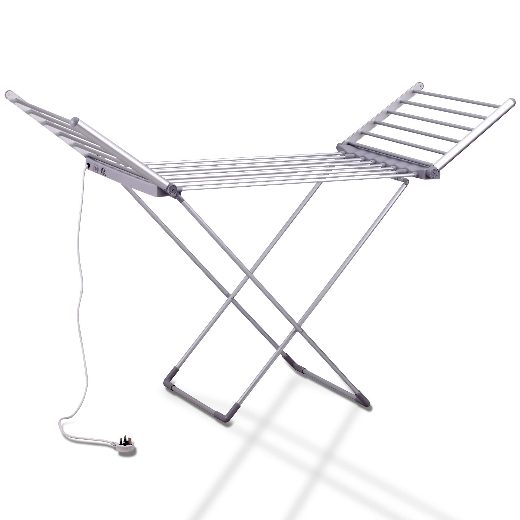 Schallen Grey Electric Foldable 18 Heated Winged Indoor Dry Washing Heat Drying Clothes Airer Fast Dryer Rack