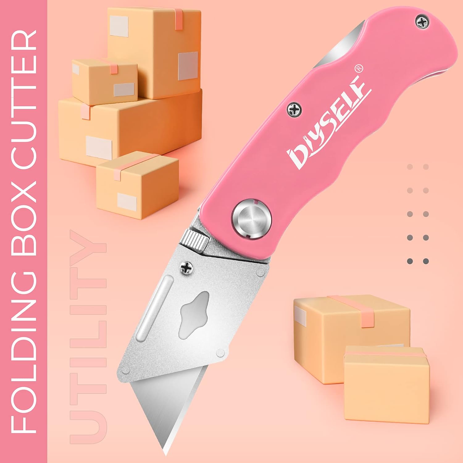 DIYSELF Knife 7 Pack Box Cutters, Back Lock Design, Quick Change Blade, Razor Knife Folding Utility Knives for Work, Boxes, Cardboard, Carton, Carpet
