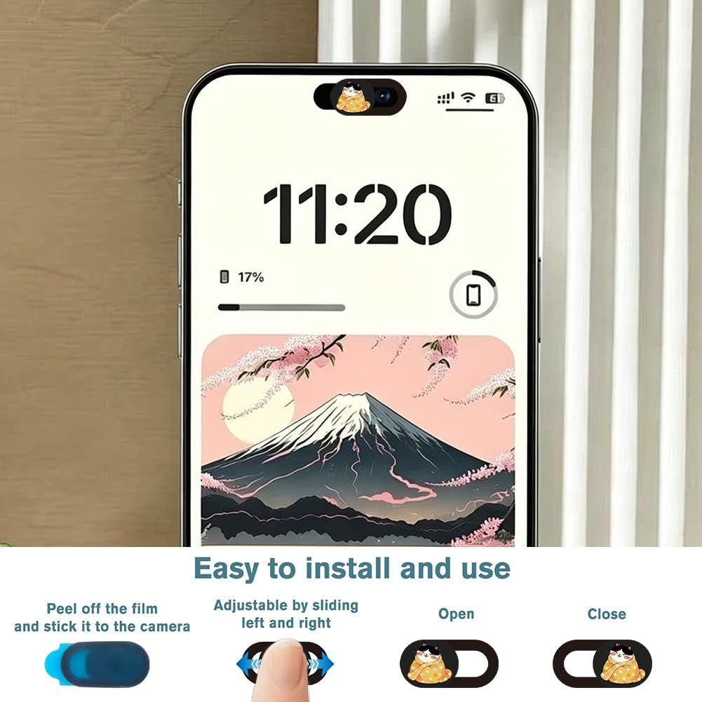 6Pcs 6 Styles Cat Camera Cover Slide Cute Design 0.03 Inch Ultra Thin Webcam Cover for Mini PC Phone Laptop Desktop Tablets Notebook Plastic Durable Privacy Protectors for Home Office Use