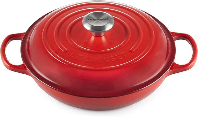 Le Creuset Signature Enamelled Cast Iron Shallow Casserole Dish With Lid, 30 cm, 3.5 Litres, Cerise Red, 21180300602430