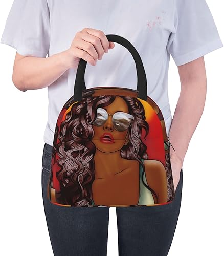 Miniatura 6 de Bolsa de almuerzo aislada con aislamiento para niñas afroamericanas, reutilizable, impermeable, bolsa de almuerzo para escuela, trabajo,