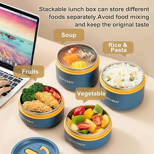 Miniatura 3 de VANDHOME Juego de lonchera portátil con aislamiento, apto para microondas para adultos y niños, contenedor térmico de acero inoxidable 188 para