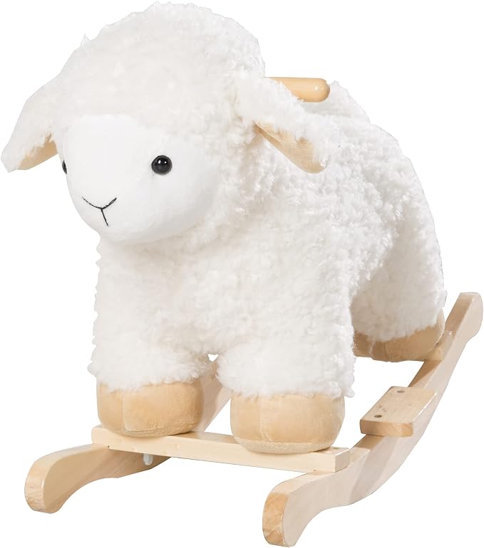 Mouton à bascule roba en bois avec assise en peluche blanche