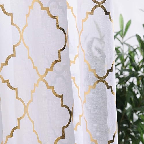 YJ YANJUN - Cortinas de velo translúcidas con bolsillo para barra, y estampado de diseño marroquí plateado para habitación de niños, cortinas cortas