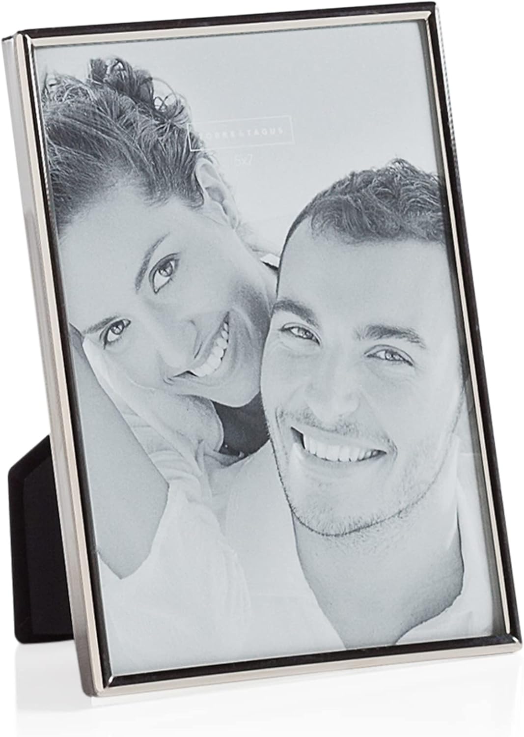 Torre & Tagus Lino Silver Trim Photo Frame Stunning Glossy Glass Shine Mid-Century Modern Memory Exhibit for Elegant Presentation of Remembrance (5 x 7, Silver)