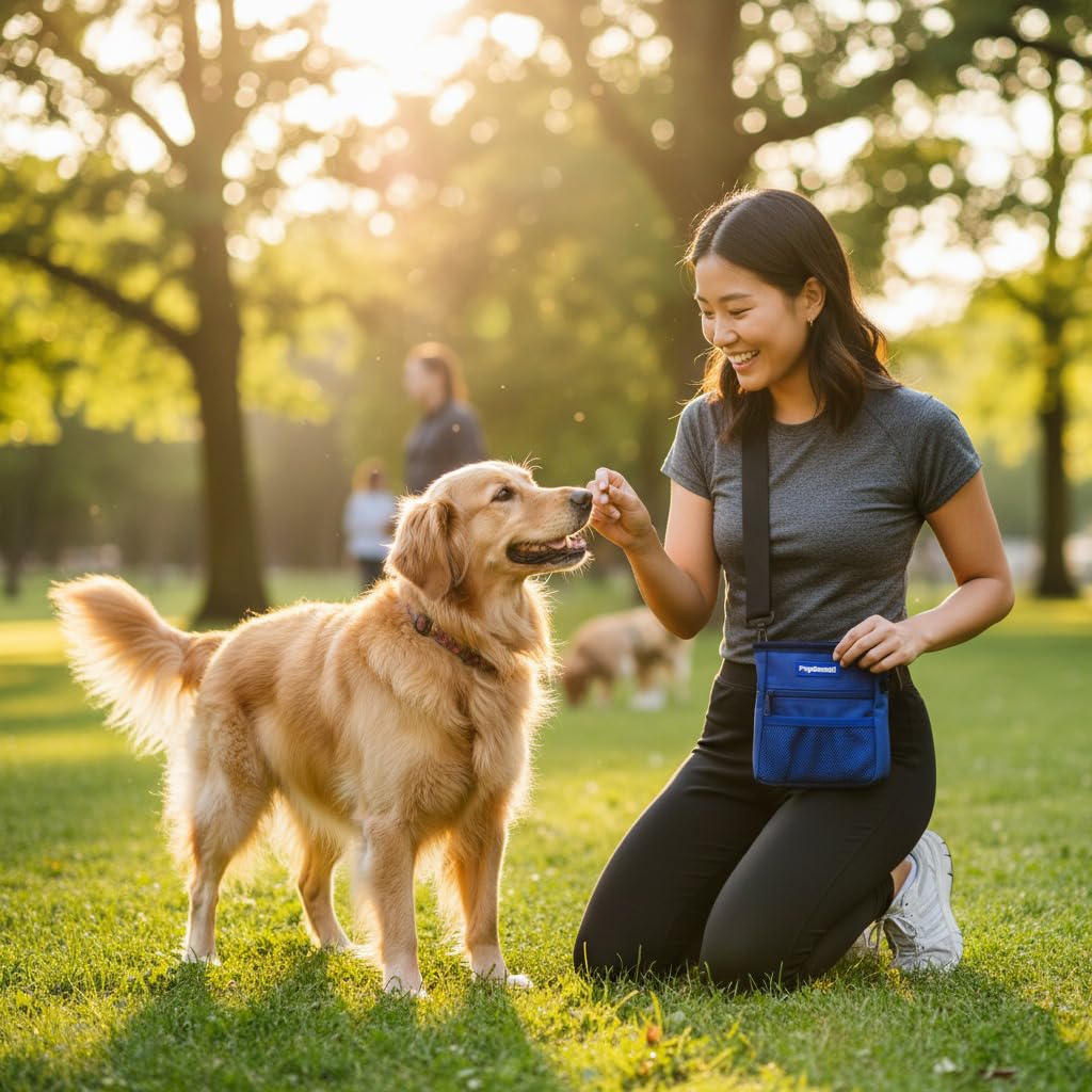 Dog Treat Pouch for Training – Magnetic Dog Treat Bag with Belt Clip & Poop Bag Dispenser – Hands Free Carry Pouch with Auto-Close Access & Shoulder Strap – Durable Pet Gear – Navy Blue - image 2