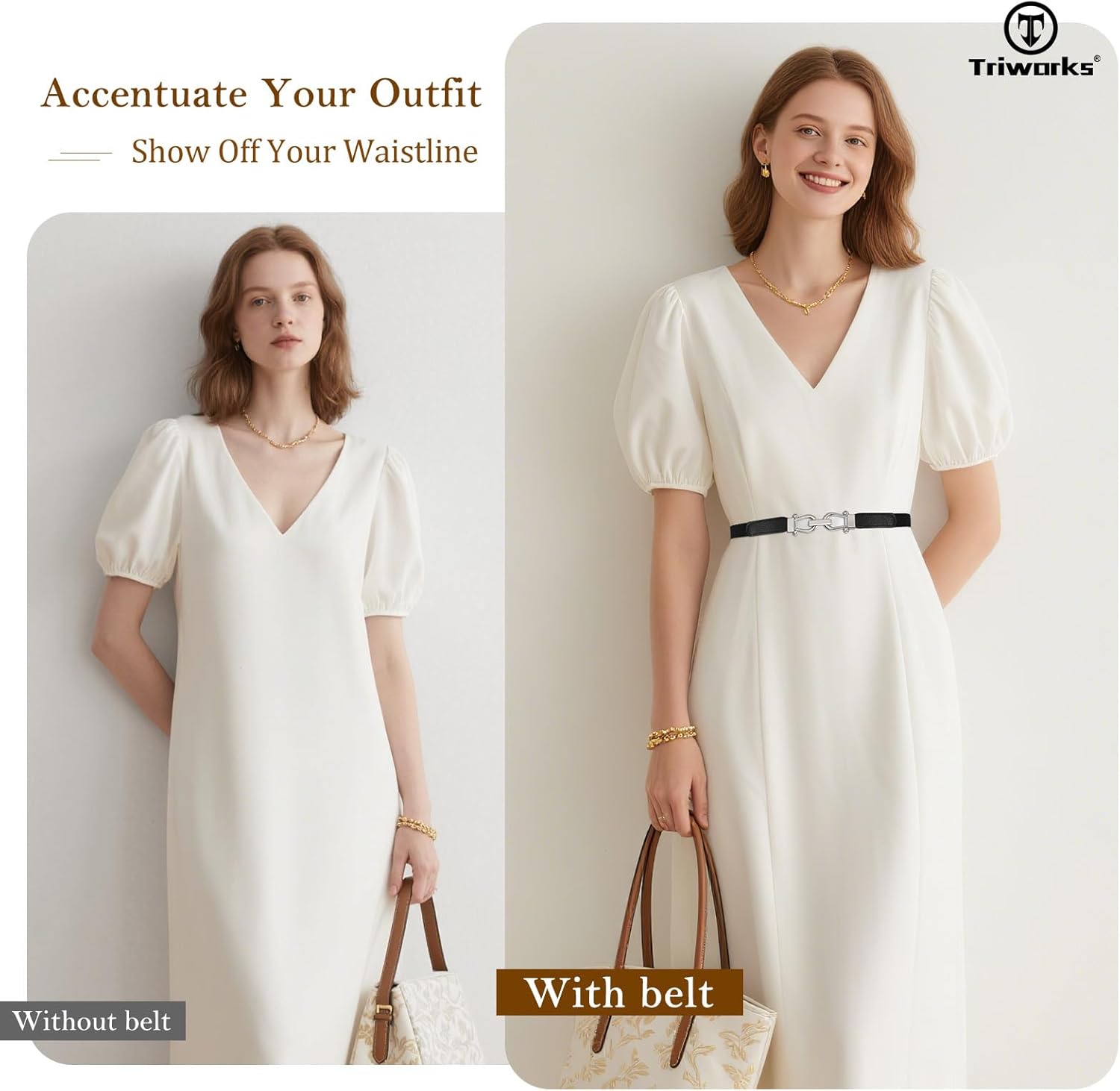 4 Pack Women Skinny Elastic Belts Gold Buckle Thin Stretchy Waist Belts for Dresses - Image 2