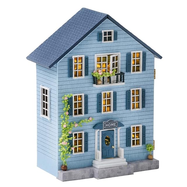 iiecreat Kit de casa de muñecas en miniatura, kit de casa de muñecas de madera con muebles y luces LED