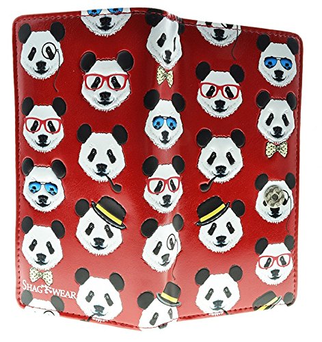 Shag Wear Panda Repeat Large Animal Wallet for Women Vegan Faux Leather Red 7"3