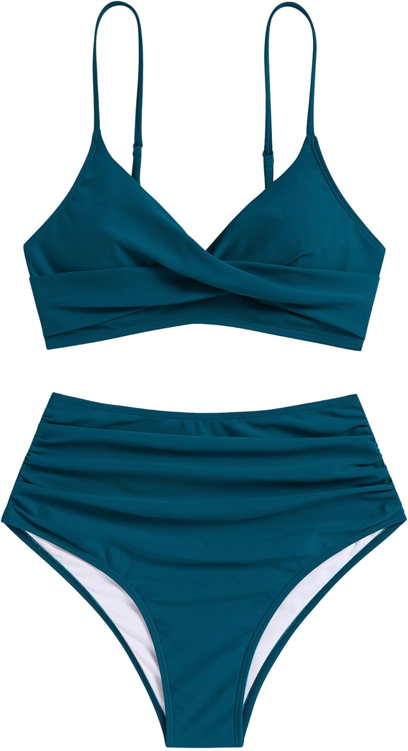 ZAFUL Women High Waisted Bikini Sets Two Piece Swimsuit Push Up Twist Front Ruched Bathing Suit - Image 4