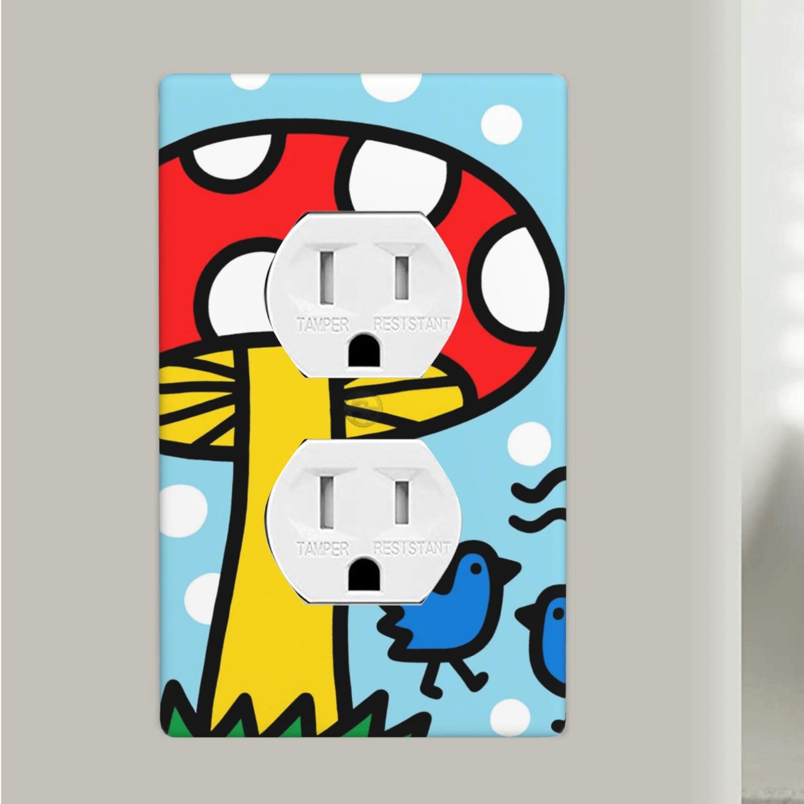 Doodle Mushrooms Duplex Outlet Covers Wall Plates 1-Gang Switch Outlet Electrical Cover Plate Unbreakable Polycarbonate Switchplate Cover Faceplate For Bathroom Kitchen Home Decor