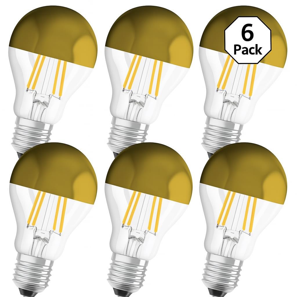 OSRAM LED Lámpara de filamento con casquillo E27, Blanco cálido (2700K), Forma de la bombilla espejo dorado, 4W, Sustituye a una bombilla incandescente de 37W, paquete de 6