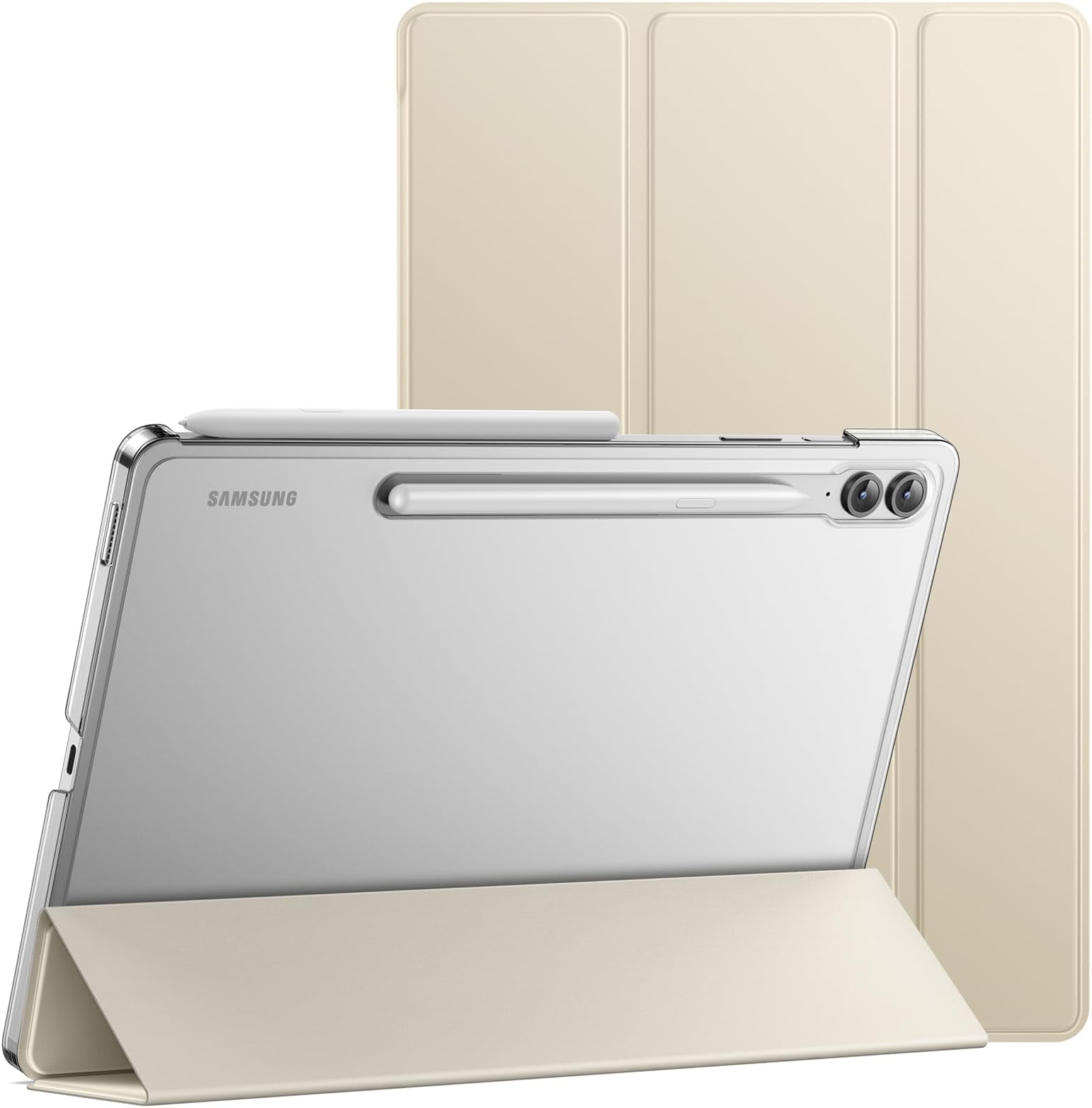 JETech Case for Samsung Galaxy Tab S9 FE+ / S9 FE Plus 12.4-Inch, Slim Translucent Back Tri-Fold Stand Protective Tablet Cover, Support S Pen Charging, Auto Wake/Sleep (Beige)