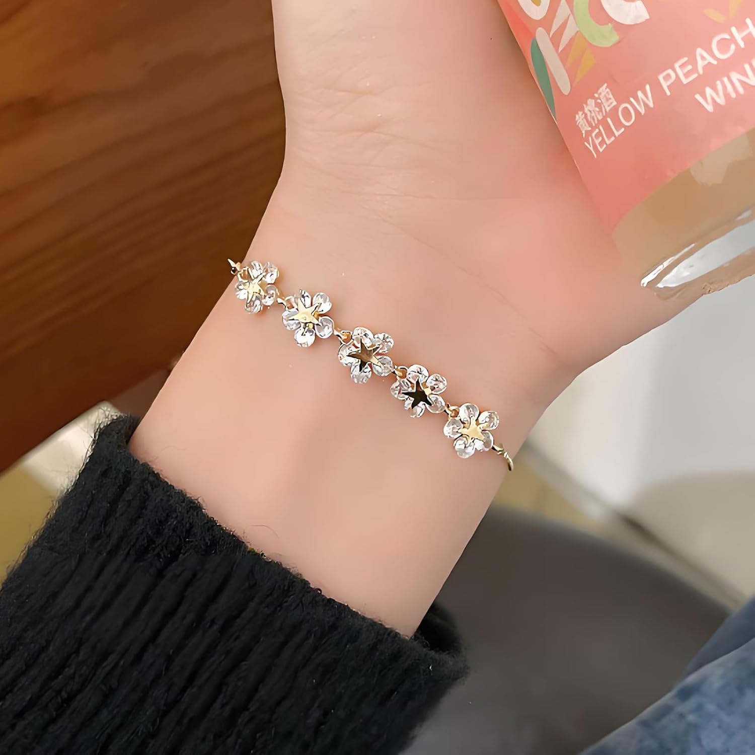 Flower Star Bracelets for Women Gold Plated Non Tanish Adjustable Chain Friendship Dainty Jewelry Gifts for Bridesmaid Birthday Valentine's Day Christmas - Image 2