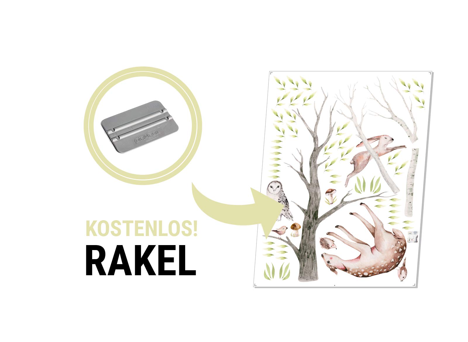Tatuaż ścienny zwierzęta leśne I liście sarna królik ptak las obrazy dziecięce chłopiec pokój dziecięcy dziewczynka naklejka Osomhome os3655 (170 x 140 cm)