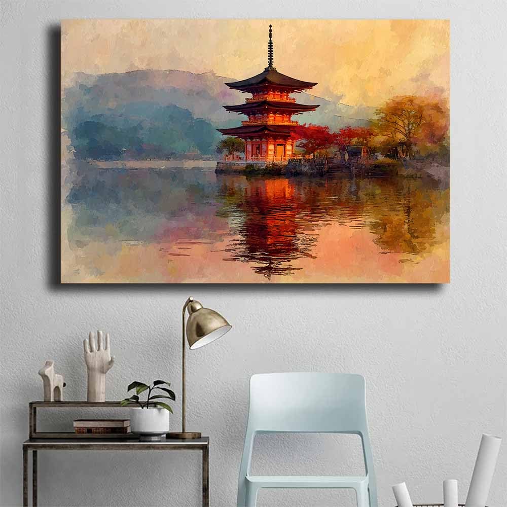 ZAMAEIU Paisajes Cuadro En Lienzo Lago con sombra de torre Carteles de impresiones Mural Cuadros, para sala de estar, dormitorio,Pasillo etc.（gris-80x120cm Enmarcado