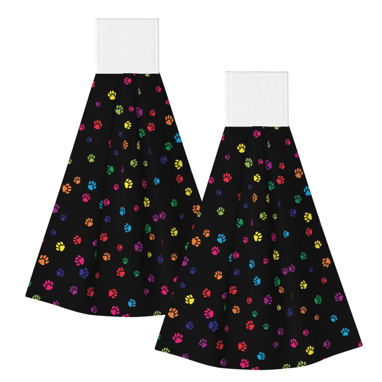 DOPKLNA Rainbow Paw Footprint Animal Pattern, 2 Pcs Hanging Coral Fiber Hand Towels for Bathroom, Absorbent Kitchen Towels