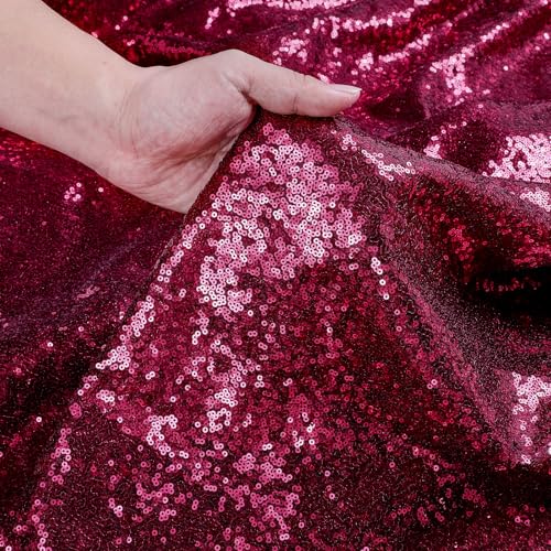 Image of B-COOL Round Sequin Tablecloth Draping Decorations: Burgundy 90 Inch Tablecloths Sequin Overlay Green Shimmer Fabric for Birthday Dinner Parties Valentines Day Graguation Christmas