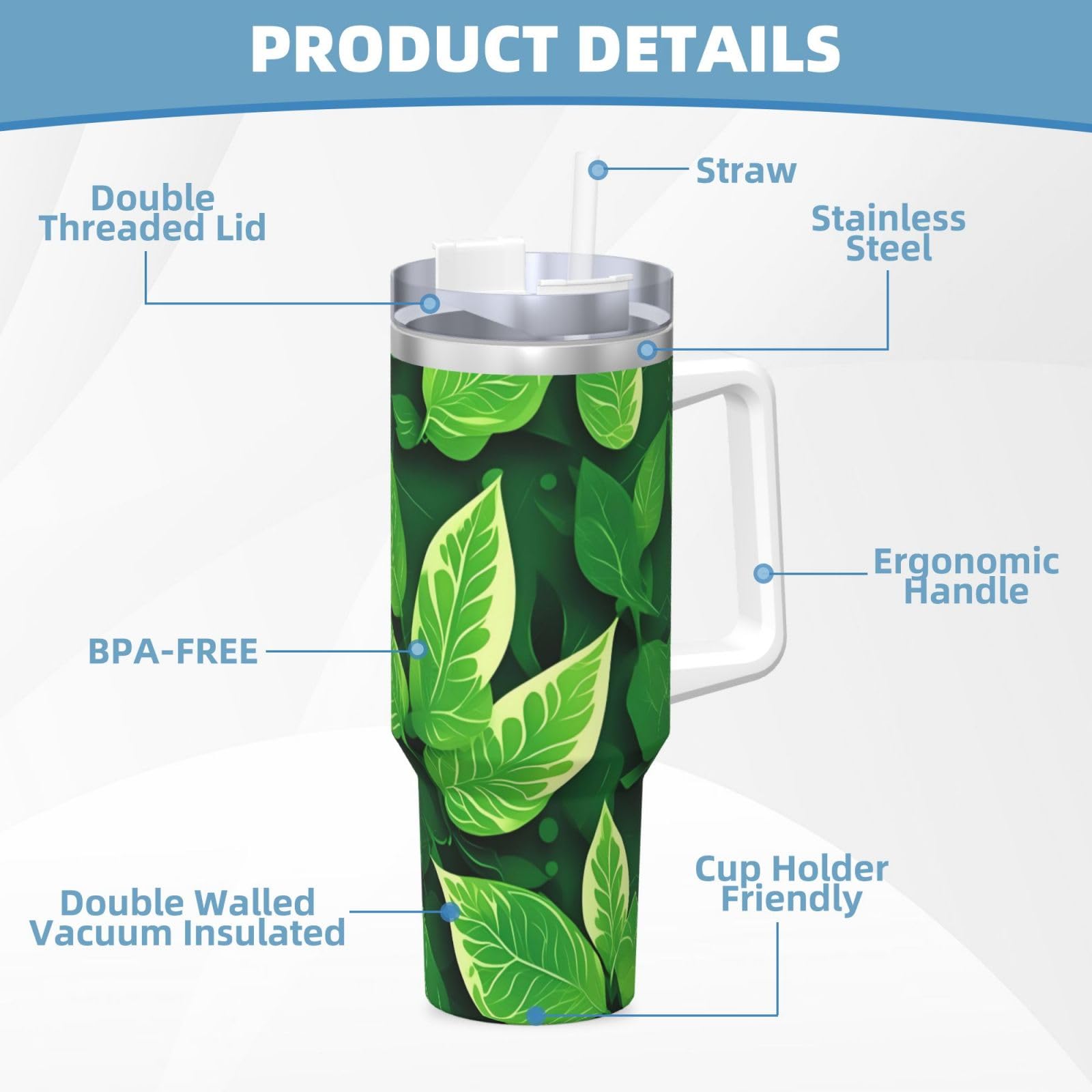 St Patricks Day Leaves Edelstahl-Wasserflasche mit Griff und Strohhalm-Deckel, doppelwandig, 1,2 l